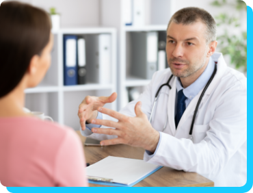 Physician talking about vaccination with patient Physician talking about vaccination with patient