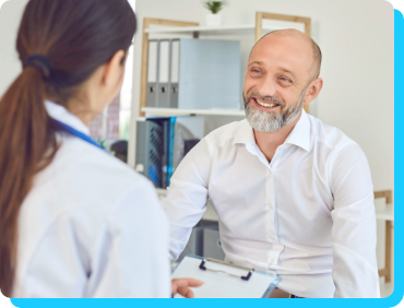 Physician talking about vaccination to patient Physician talking about vaccination to patient