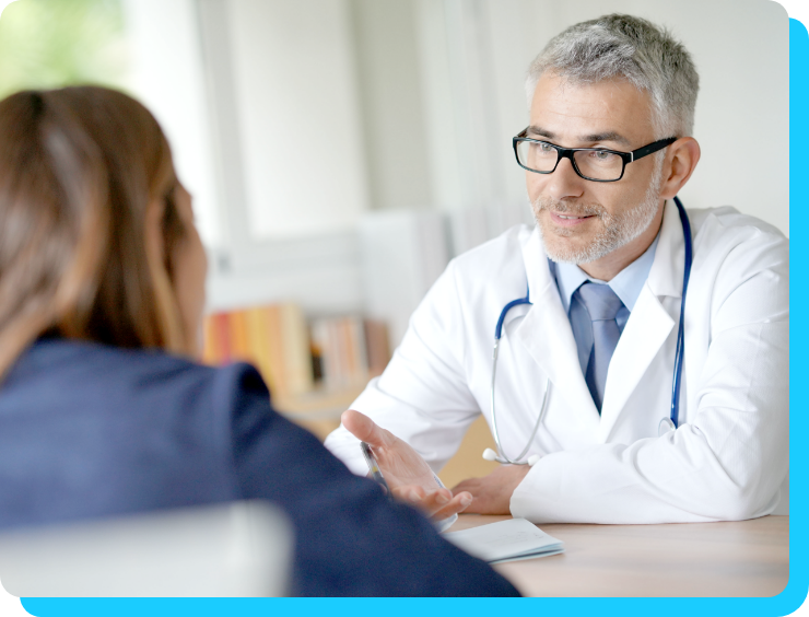 Physician talking about vaccination to patient Physician talking about vaccination to patient