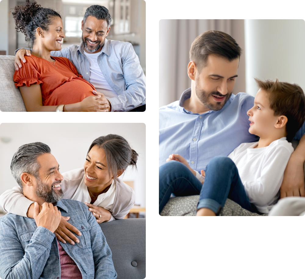 Image of pregnant couple smiling, Image of couple smiling, Image of father smiling at son